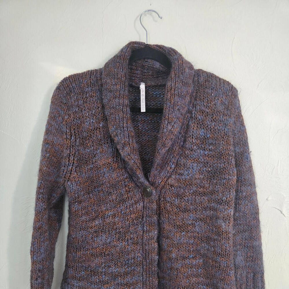 Brown and blue marled acrylic & wool cardigan in XL #knitwear #cozy